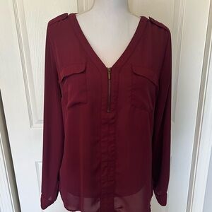 Candies Women's Burgundy V-Neck Blouse